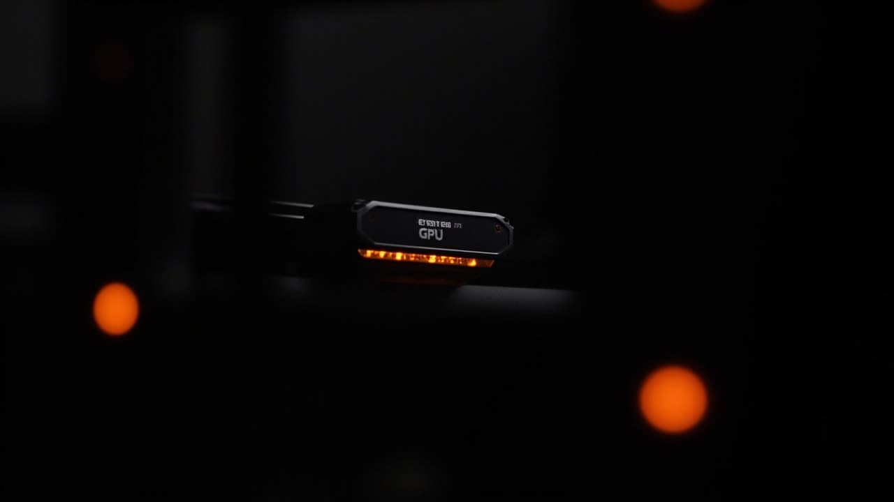 GPU server glowing amber in a dark rack — the private inference box