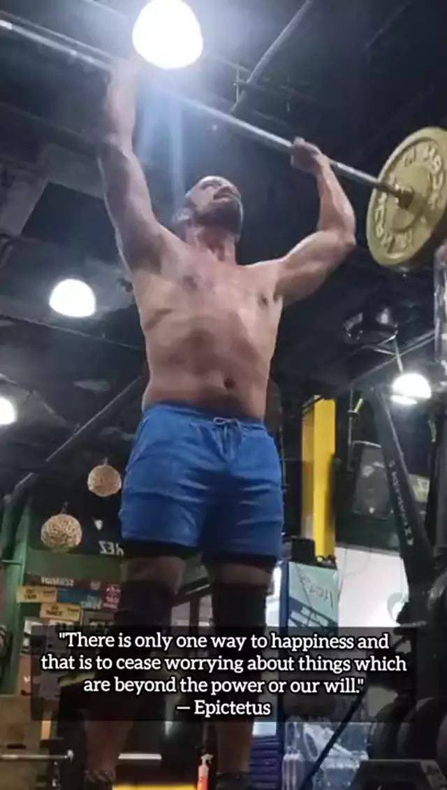 Snatch lift with an Epictetus quote on what is beyond our will